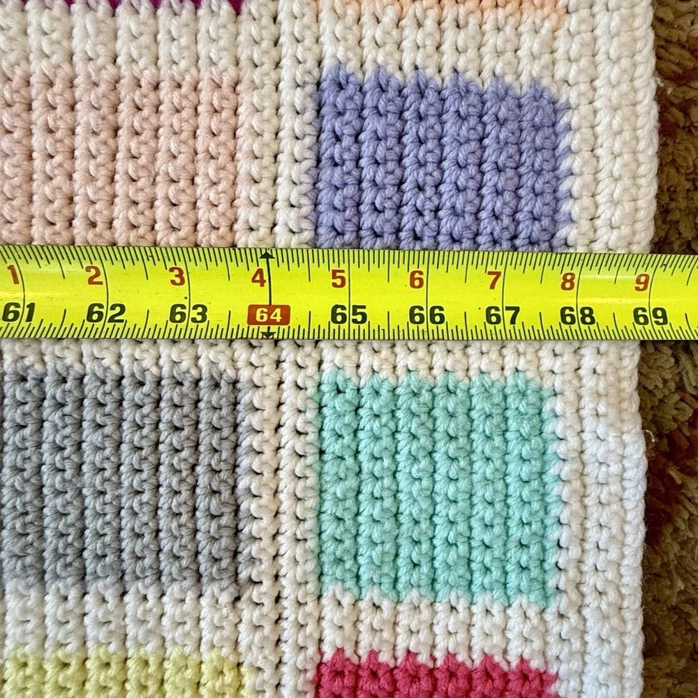 VTG 80's 1980s Afghan Granny Square Crochet Knit Throw Blanket Handmade 69x38